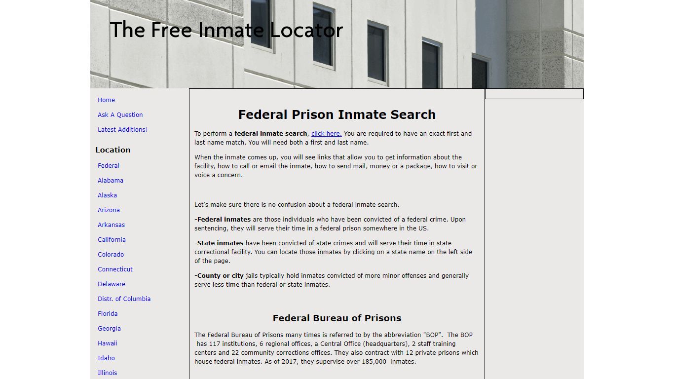 Federal Inmate Search - The Free Inmate Locator